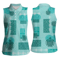 Vintage Lapita Women Sleeveless Polo Shirt Iconic Double Face Pattern Turquoise LT05 - Polynesian Pride
