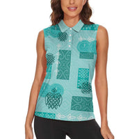 Vintage Lapita Women Sleeveless Polo Shirt Iconic Double Face Pattern Turquoise LT05 - Polynesian Pride