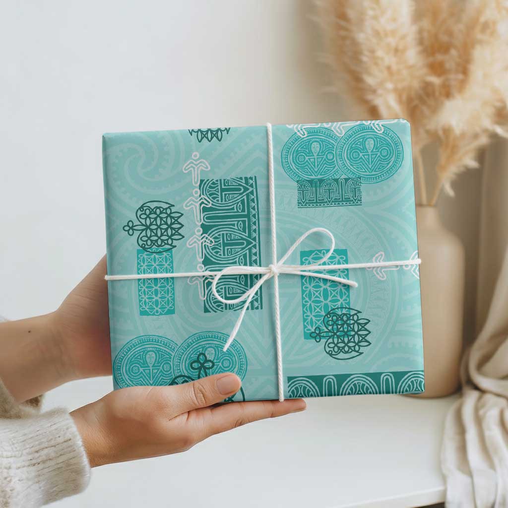 Vintage Lapita Wrapping Paper Iconic Double Face Pattern Turquoise - Polynesian Pride