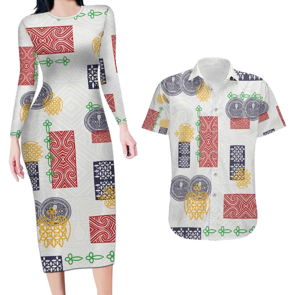 Vintage Lapita Couples Matching Long Sleeve Bodycon Dress and Hawaiian Shirt Iconic Double Face Pattern