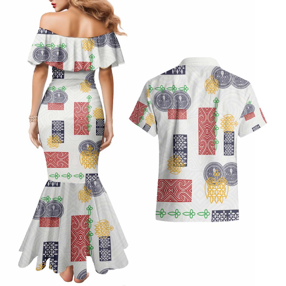 Vintage Lapita Couples Matching Mermaid Dress and Hawaiian Shirt Iconic Double Face Pattern