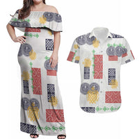 Vintage Lapita Couples Matching Off Shoulder Maxi Dress and Hawaiian Shirt Iconic Double Face Pattern