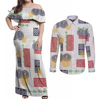 Vintage Lapita Couples Matching Off Shoulder Maxi Dress and Long Sleeve Button Shirt Iconic Double Face Pattern LT05 Colorful - Polynesian Pride