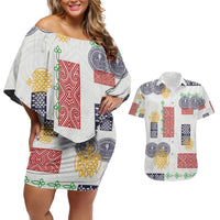 Vintage Lapita Couples Matching Off Shoulder Short Dress and Hawaiian Shirt Iconic Double Face Pattern