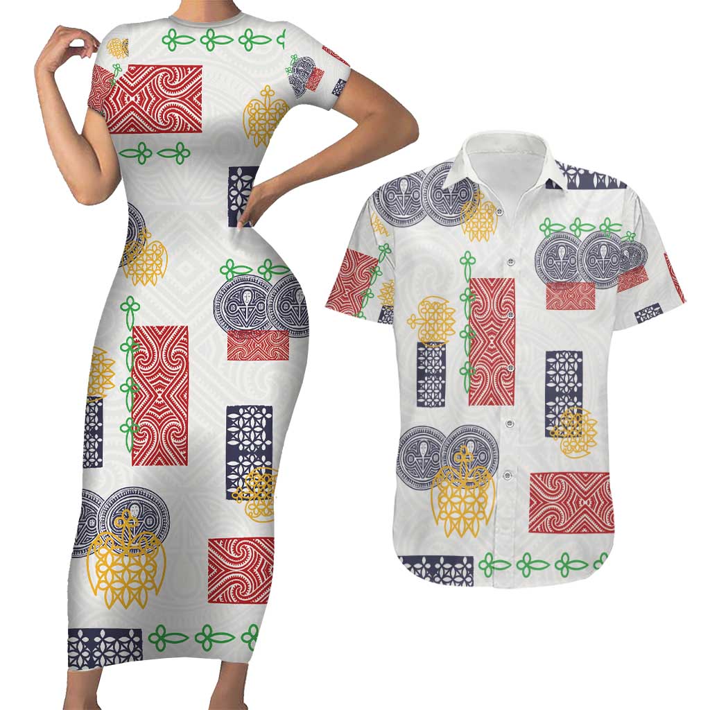 Vintage Lapita Couples Matching Short Sleeve Bodycon Dress and Hawaiian Shirt Iconic Double Face Pattern