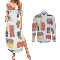 Vintage Lapita Couples Matching Summer Maxi Dress and Long Sleeve Button Shirt Iconic Double Face Pattern LT05 Colorful - Polynesian Pride