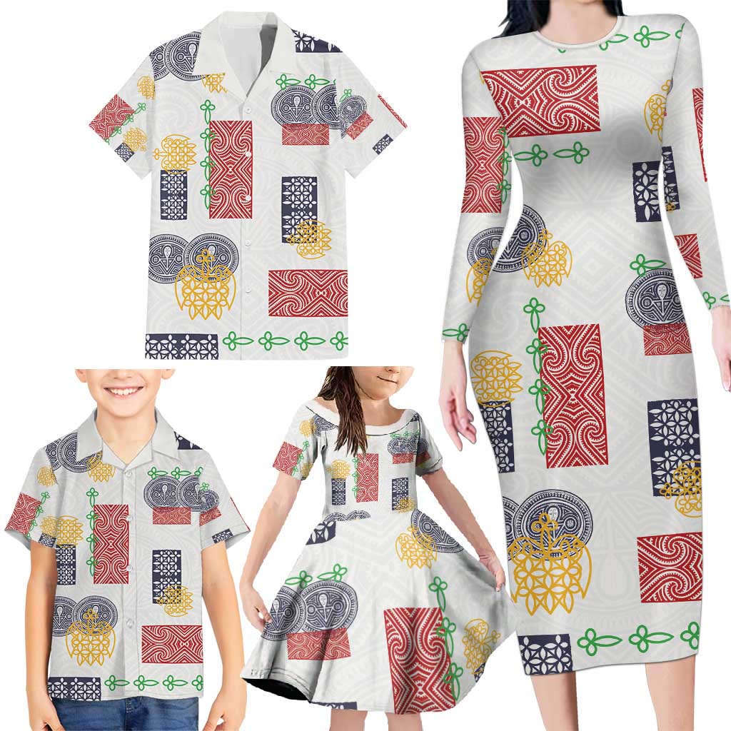 Vintage Lapita Family Matching Long Sleeve Bodycon Dress and Hawaiian Shirt Iconic Double Face Pattern