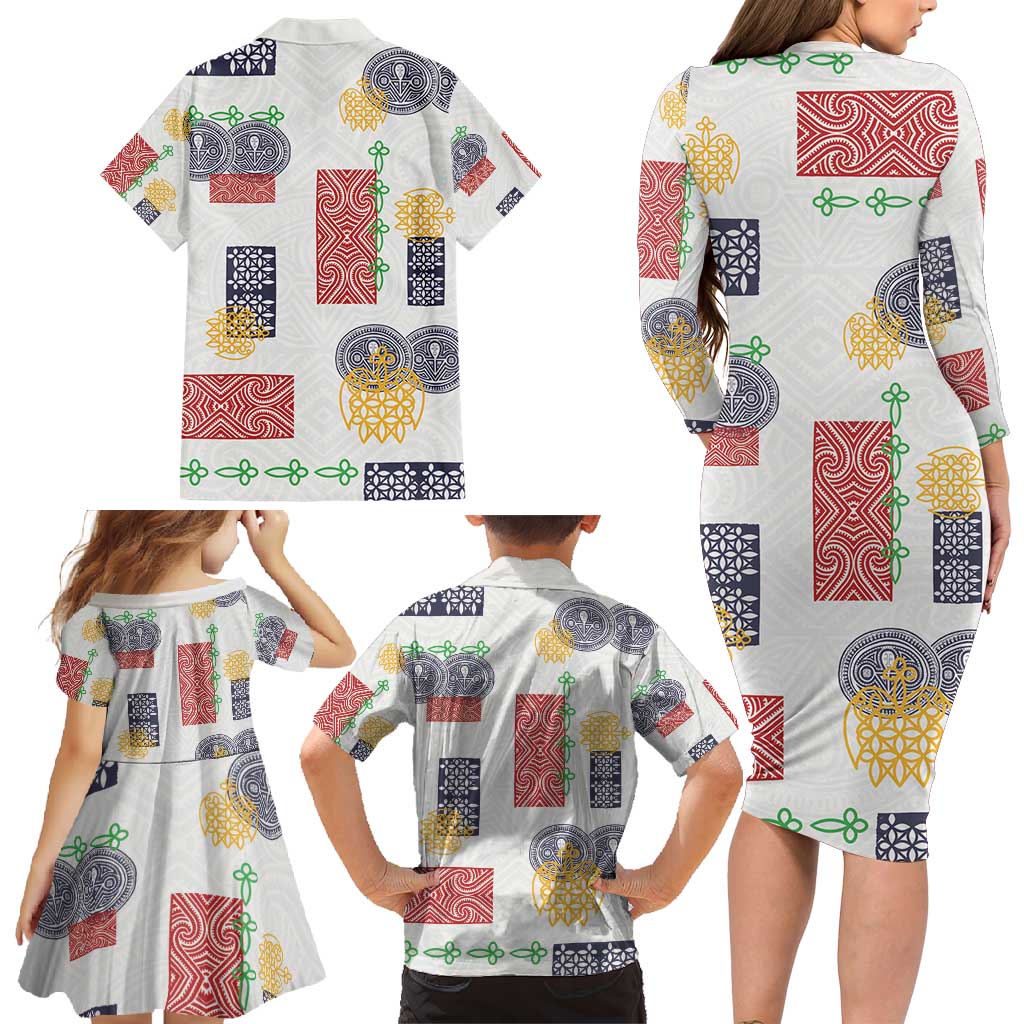 Vintage Lapita Family Matching Long Sleeve Bodycon Dress and Hawaiian Shirt Iconic Double Face Pattern