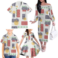 Vintage Lapita Family Matching Off The Shoulder Long Sleeve Dress and Hawaiian Shirt Iconic Double Face Pattern