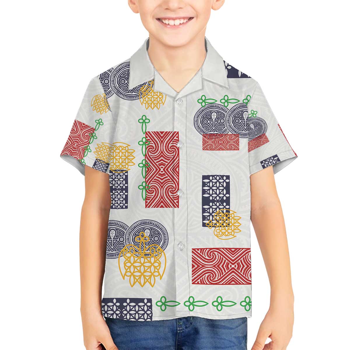 Vintage Lapita Family Matching Off The Shoulder Long Sleeve Dress and Hawaiian Shirt Iconic Double Face Pattern