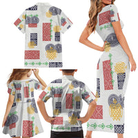 Vintage Lapita Family Matching Short Sleeve Bodycon Dress and Hawaiian Shirt Iconic Double Face Pattern