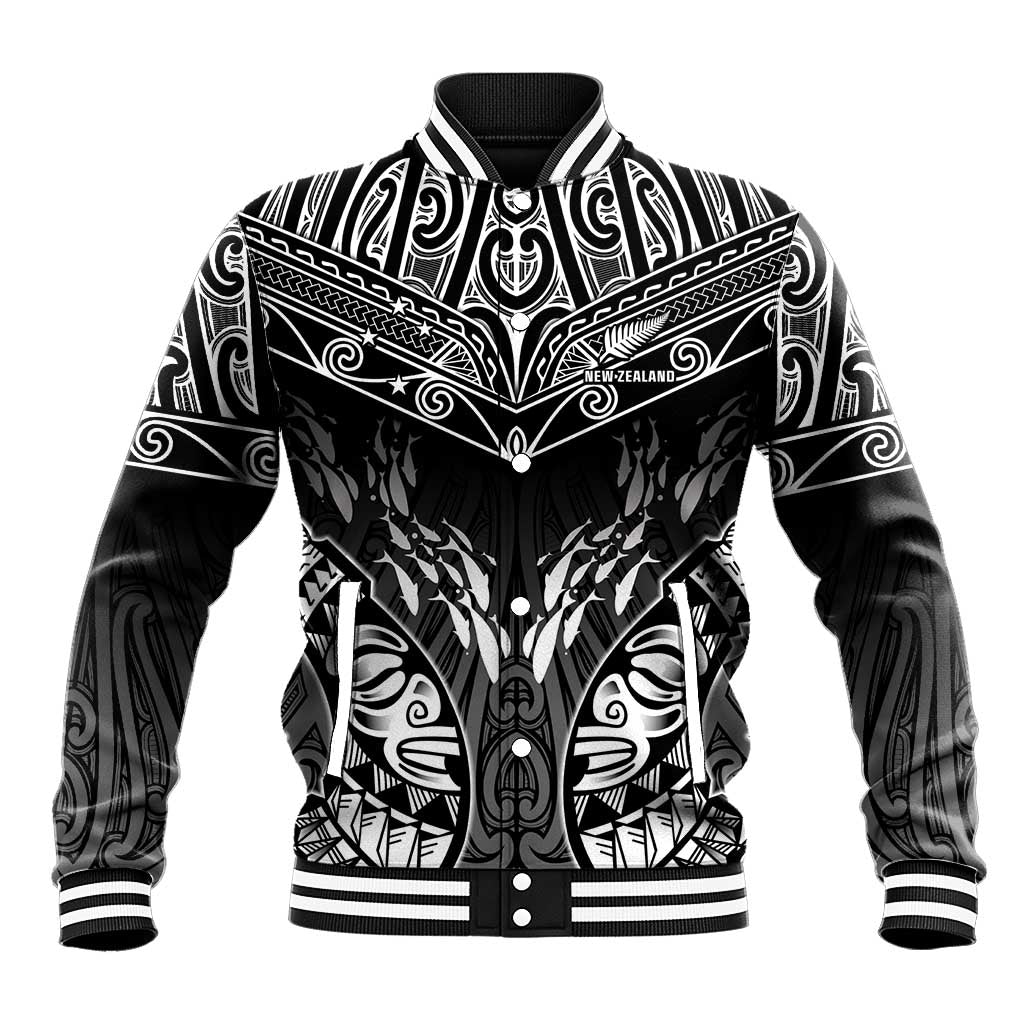 Custom New Zealand Fishing Baseball Jacket Aotearoa Maori Koru LT05 Unisex Black - Polynesian Pride