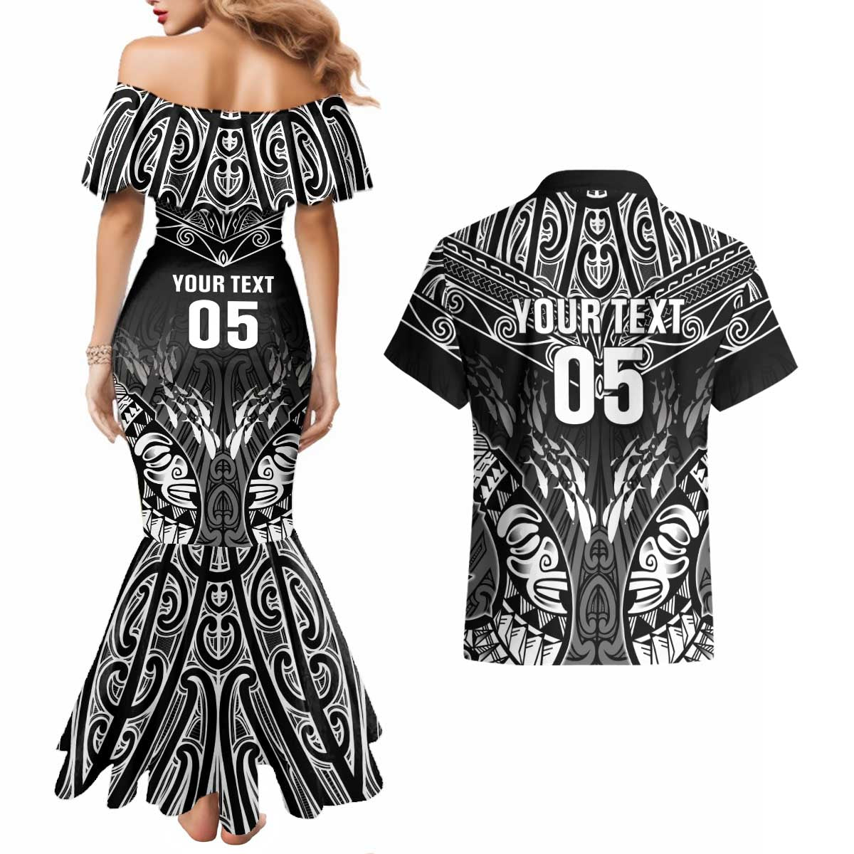 Custom New Zealand Fishing Couples Matching Mermaid Dress and Hawaiian Shirt Aotearoa Maori Koru - Polynesian Pride