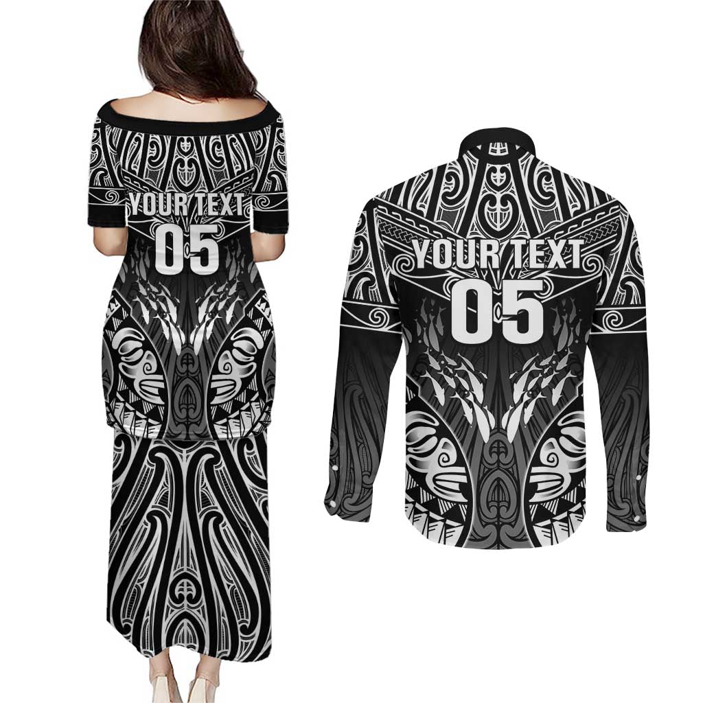 Custom New Zealand Fishing Couples Matching Puletasi and Long Sleeve Button Shirt Aotearoa Maori Koru - Polynesian Pride