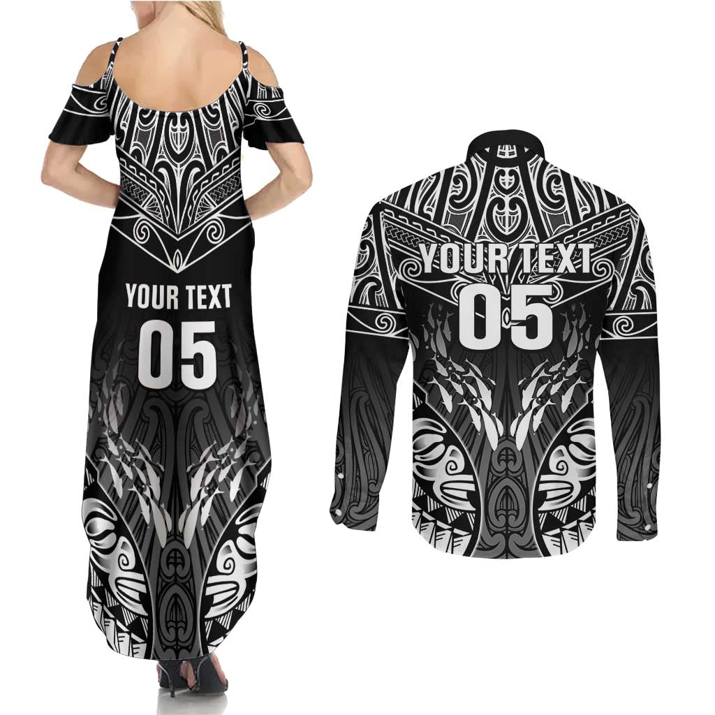 Custom New Zealand Fishing Couples Matching Summer Maxi Dress and Long Sleeve Button Shirt Aotearoa Maori Koru - Polynesian Pride