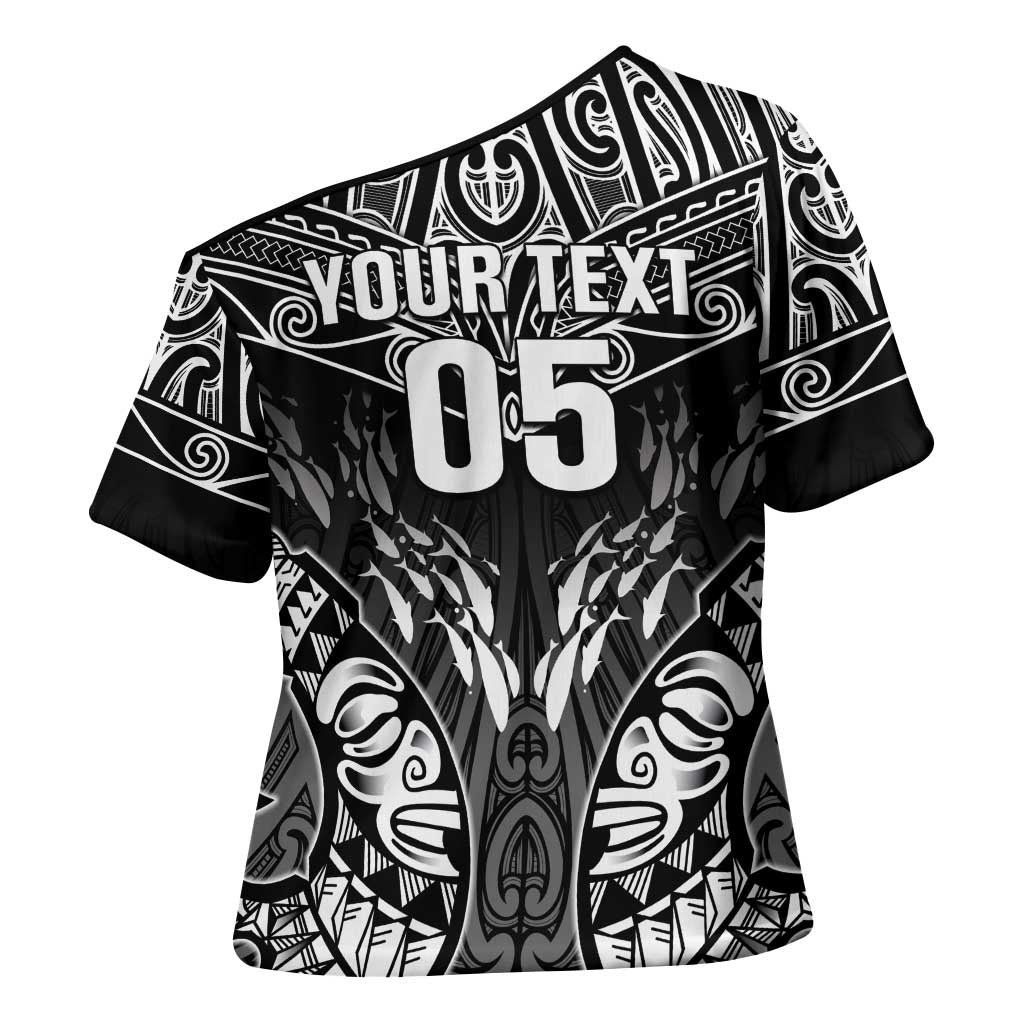Custom New Zealand Fishing Cross Shoulder Shirt Aotearoa Maori Koru - Polynesian Pride