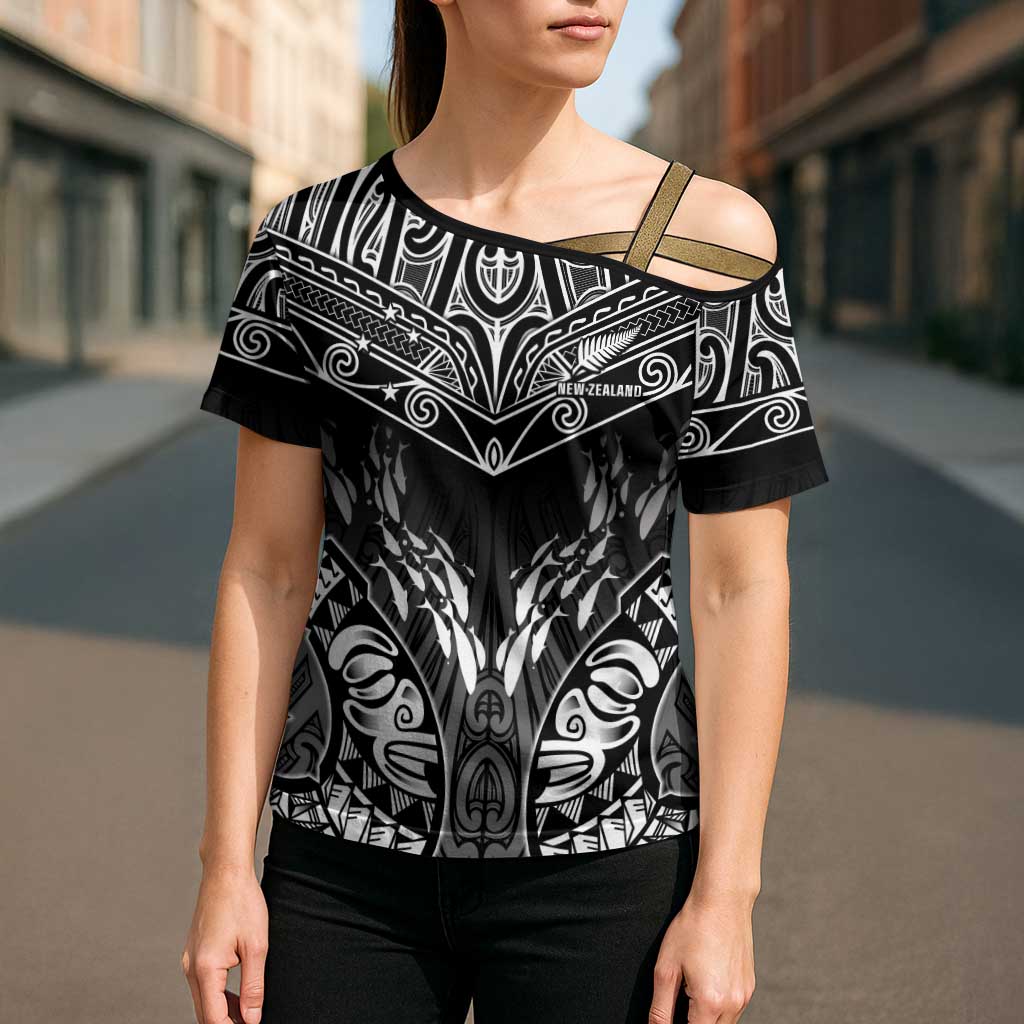 Custom New Zealand Fishing Cross Shoulder Shirt Aotearoa Maori Koru - Polynesian Pride