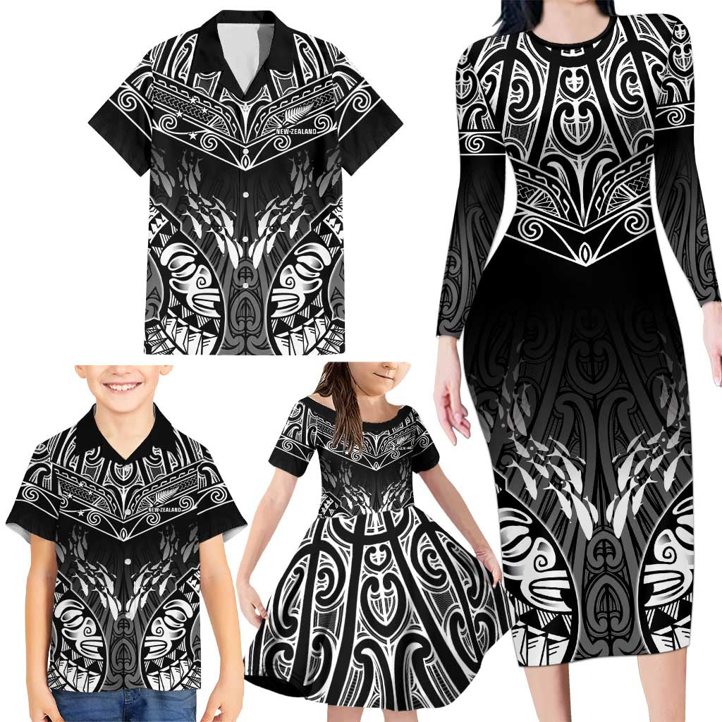 Custom New Zealand Fishing Family Matching Long Sleeve Bodycon Dress and Hawaiian Shirt Aotearoa Maori Koru - Polynesian Pride