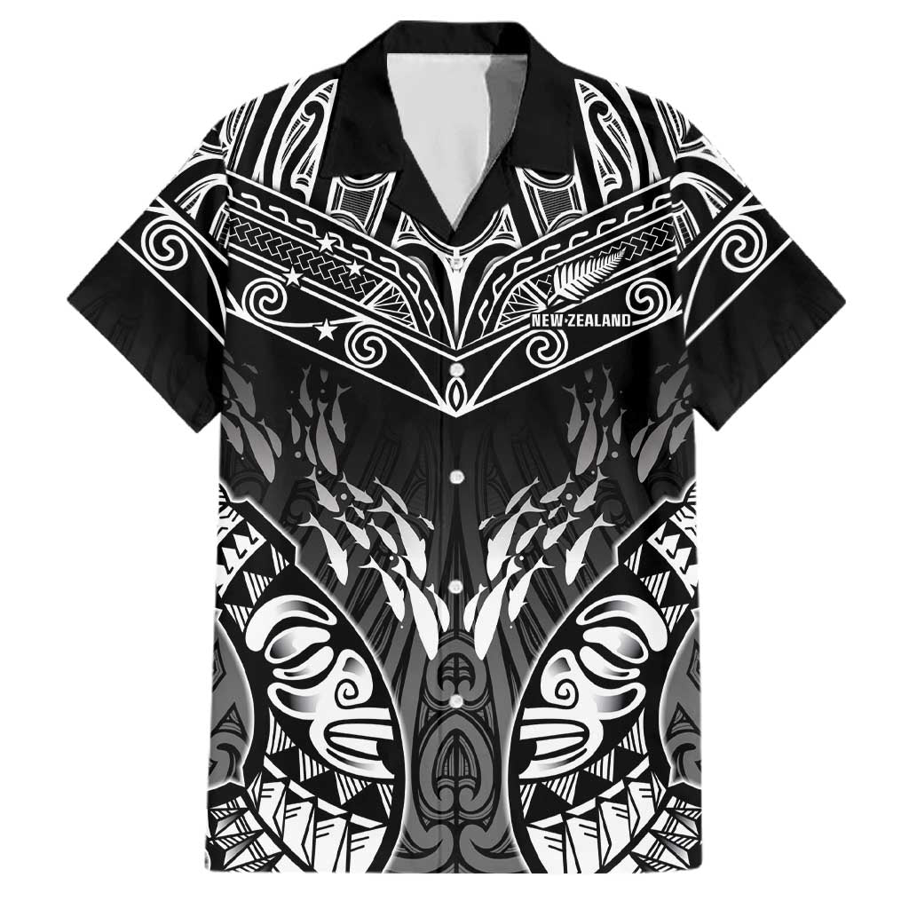 Custom New Zealand Fishing Family Matching Mermaid Dress and Hawaiian Shirt Aotearoa Maori Koru LT05 Dad's Shirt - Short Sleeve Black - Polynesian Pride