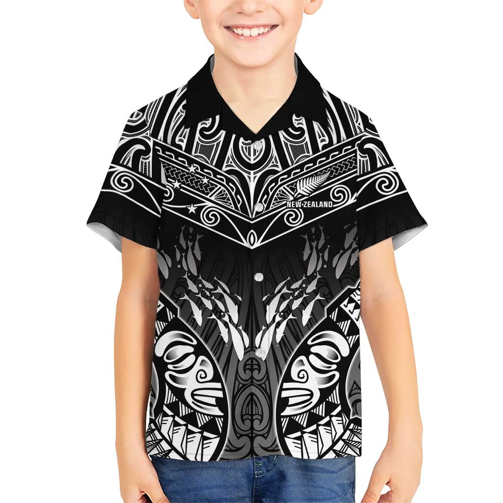 Custom New Zealand Fishing Family Matching Mermaid Dress and Hawaiian Shirt Aotearoa Maori Koru LT05 Son's Shirt Black - Polynesian Pride