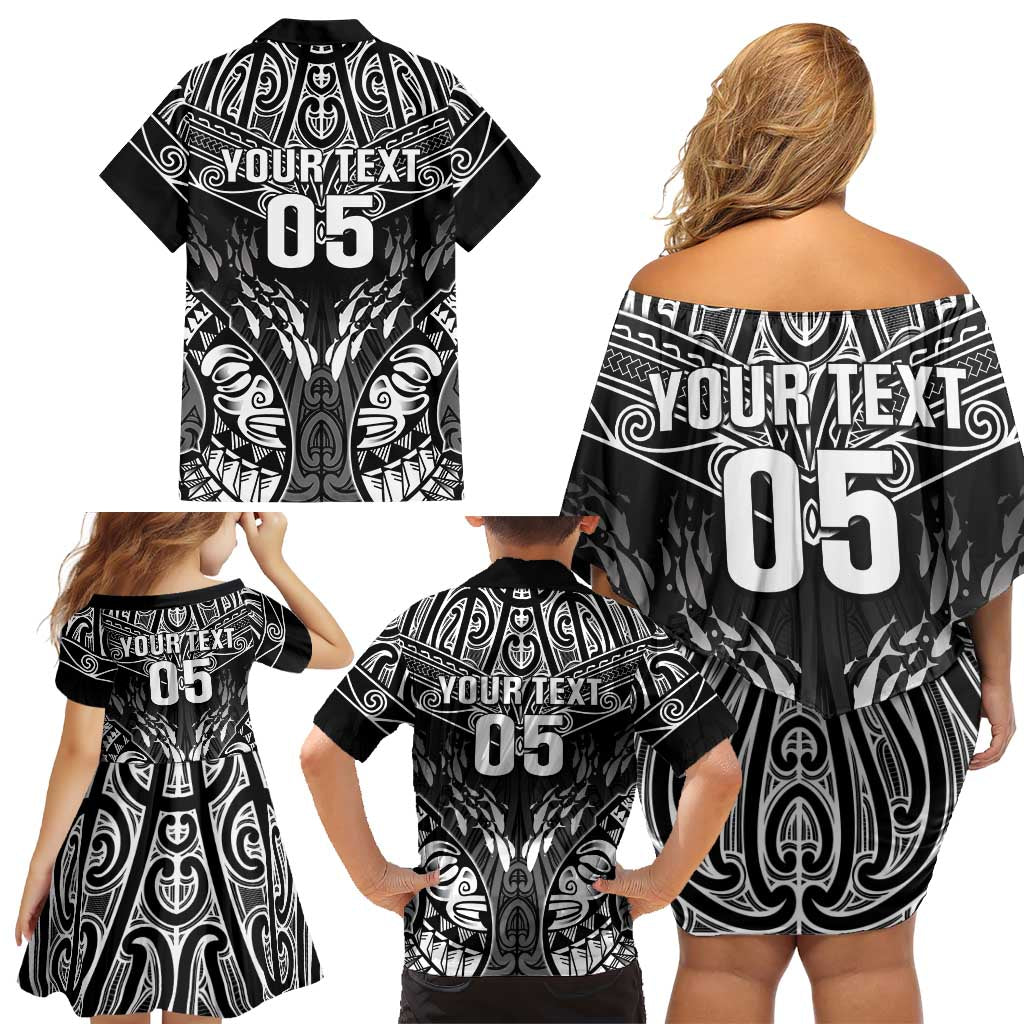 Custom New Zealand Fishing Family Matching Off Shoulder Short Dress and Hawaiian Shirt Aotearoa Maori Koru - Polynesian Pride