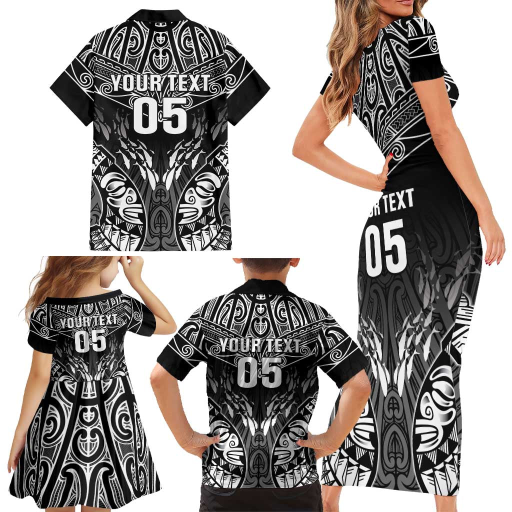 Custom New Zealand Fishing Family Matching Short Sleeve Bodycon Dress and Hawaiian Shirt Aotearoa Maori Koru - Polynesian Pride