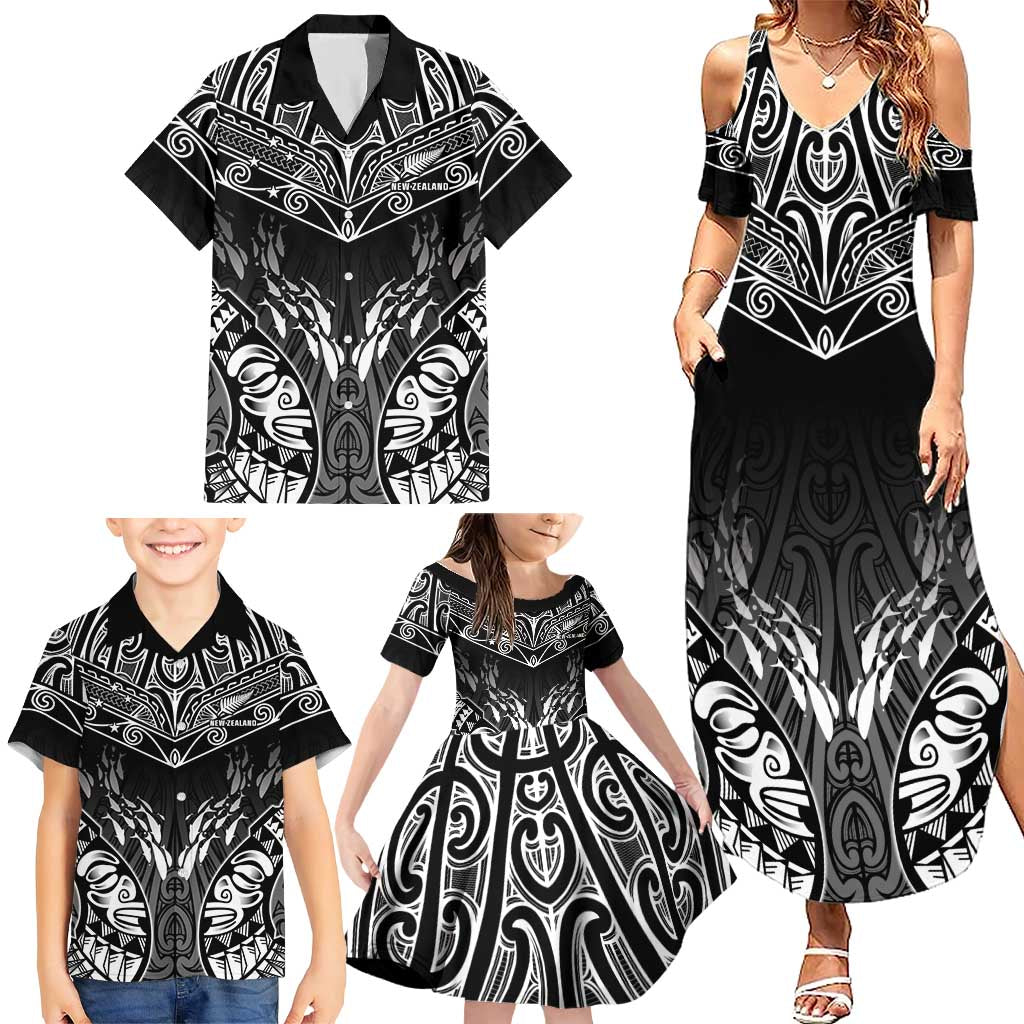 Custom New Zealand Fishing Family Matching Summer Maxi Dress and Hawaiian Shirt Aotearoa Maori Koru - Polynesian Pride
