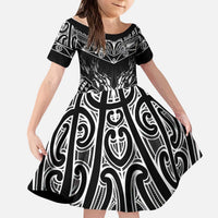Custom New Zealand Fishing Kid Short Sleeve Dress Aotearoa Maori Koru - Polynesian Pride