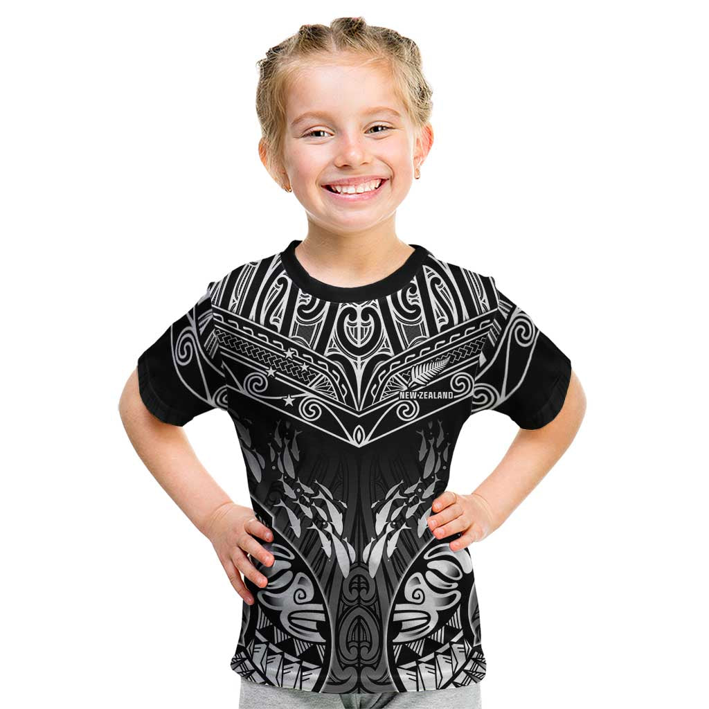 Custom New Zealand Fishing Kid T Shirt Aotearoa Maori Koru LT05 Black - Polynesian Pride