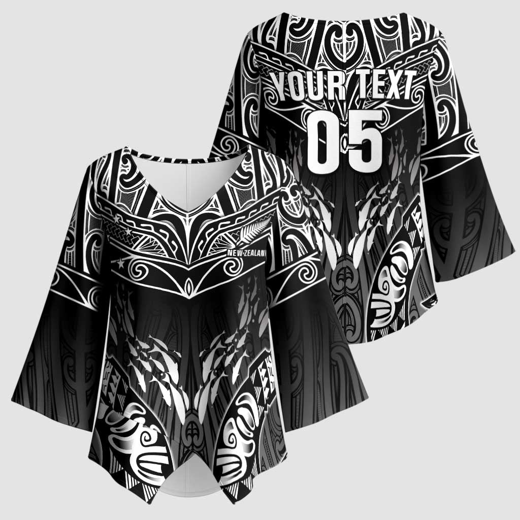 Custom New Zealand Fishing Kimono Sleeve Blouse Aotearoa Maori Koru LT05 - Polynesian Pride