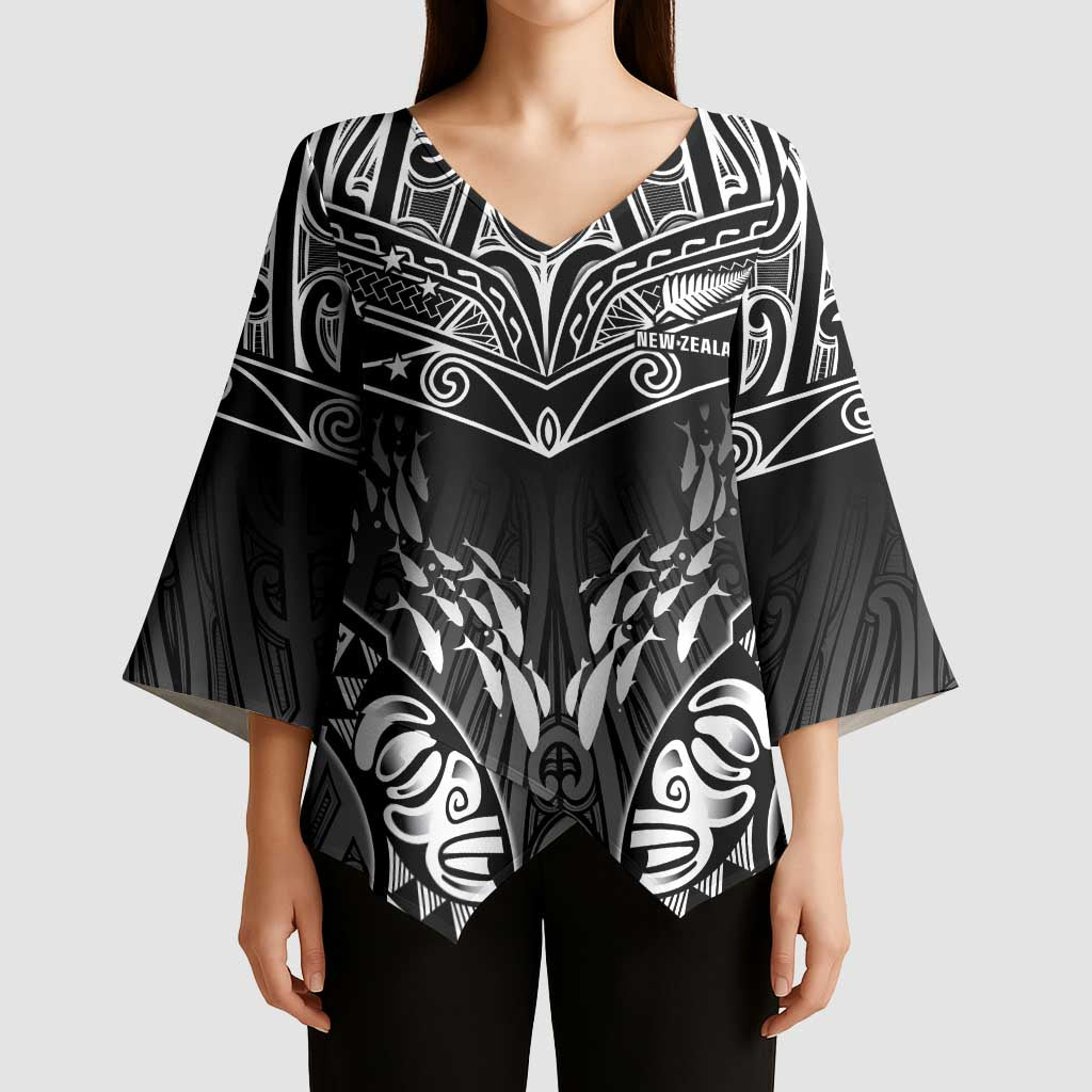 Custom New Zealand Fishing Kimono Sleeve Blouse Aotearoa Maori Koru LT05 - Polynesian Pride