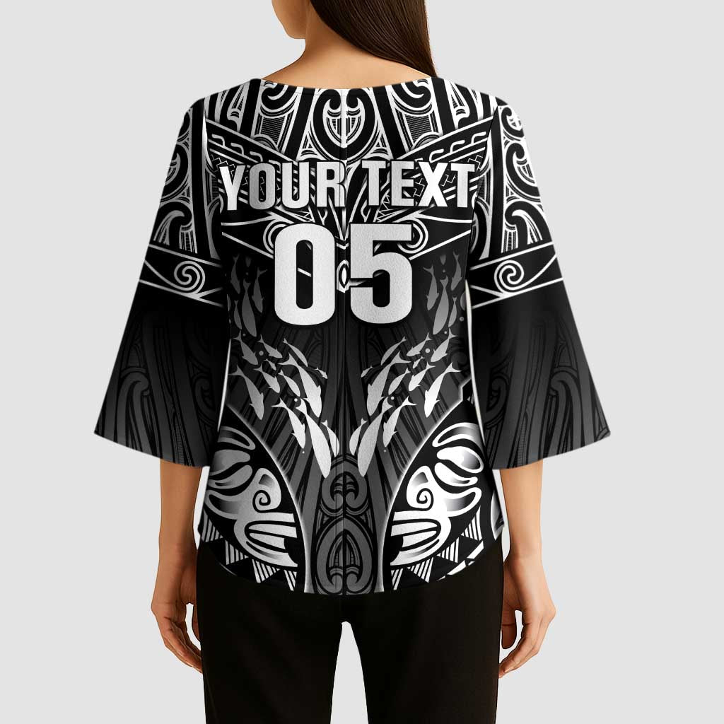 Custom New Zealand Fishing Kimono Sleeve Blouse Aotearoa Maori Koru LT05 - Polynesian Pride