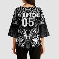 Custom New Zealand Fishing Kimono Sleeve Blouse Aotearoa Maori Koru LT05 - Polynesian Pride