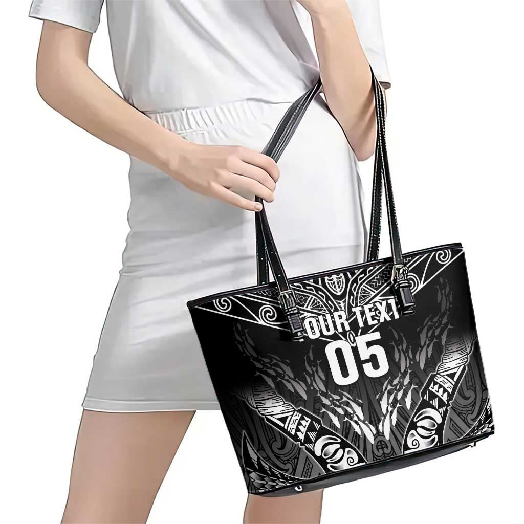 Custom New Zealand Fishing Leather Tote Bag Aotearoa Maori Koru - Polynesian Pride