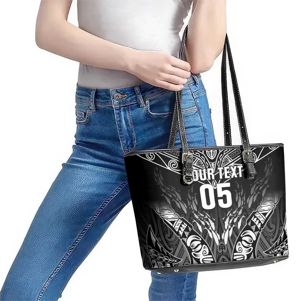 Custom New Zealand Fishing Leather Tote Bag Aotearoa Maori Koru - Polynesian Pride