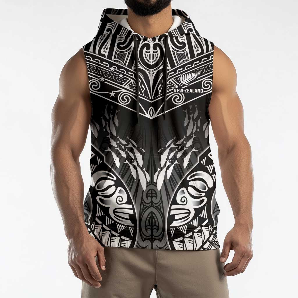 Custom New Zealand Fishing Sleeveless Hoodie Aotearoa Maori Koru LT05 - Polynesian Pride