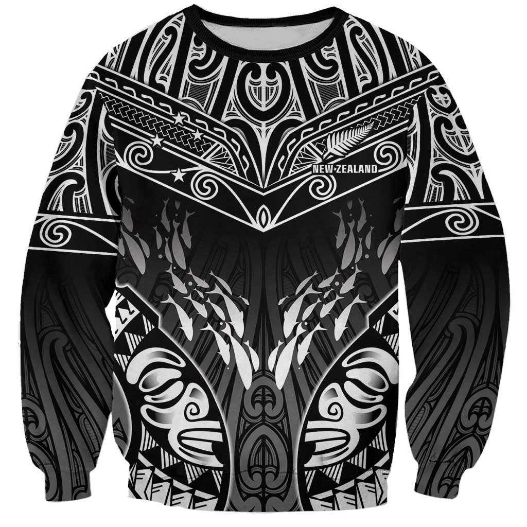 Custom New Zealand Fishing Sweatshirt Aotearoa Maori Koru LT05 Unisex Black - Polynesian Pride