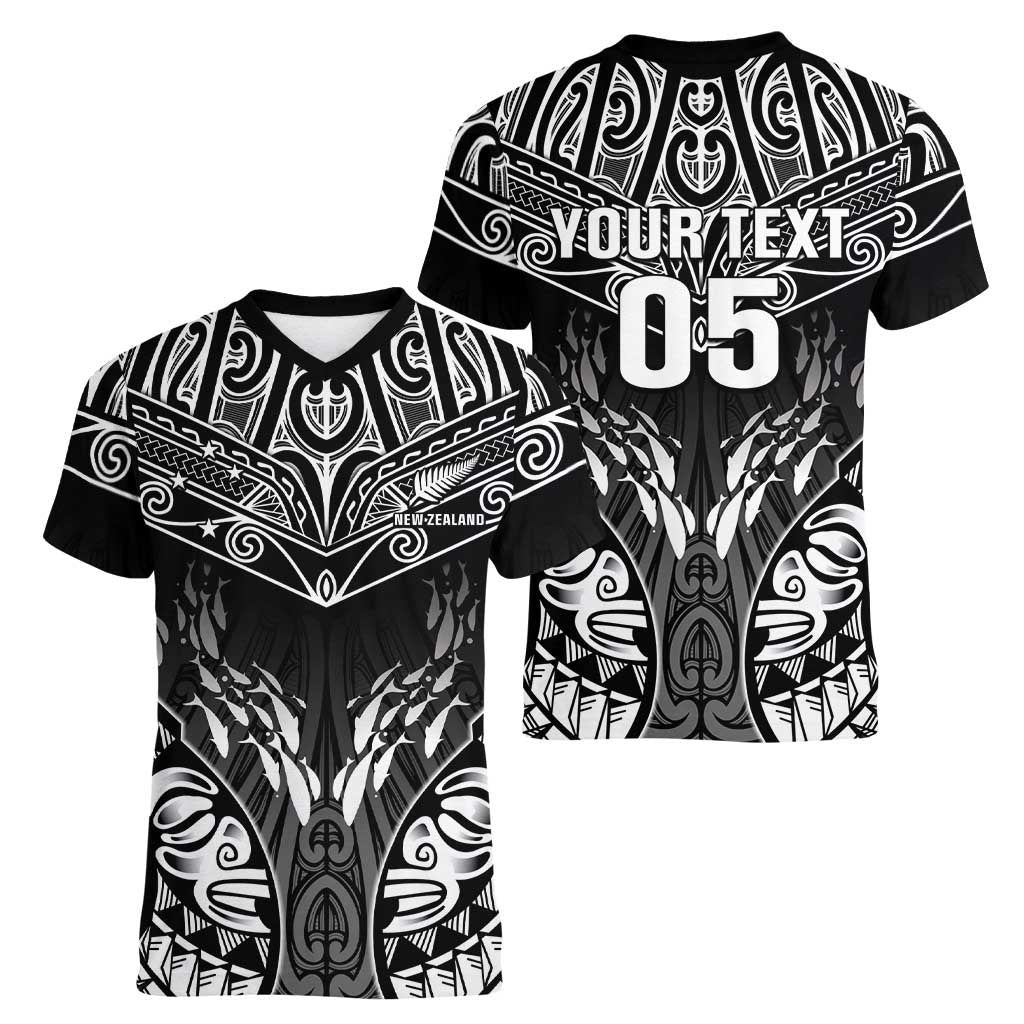 Custom New Zealand Fishing Women V-Neck T-Shirt Aotearoa Maori Koru - Polynesian Pride