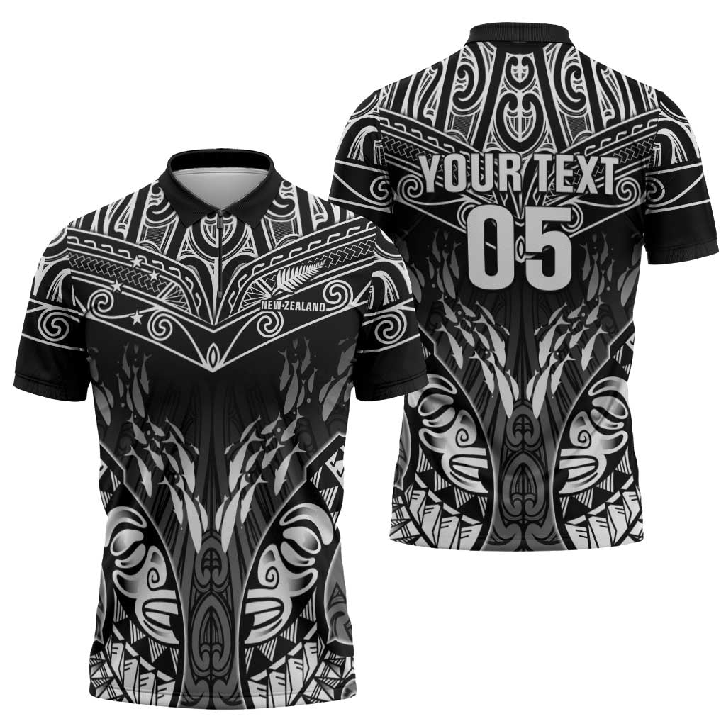 Custom New Zealand Fishing Zipper Polo Shirt Aotearoa Maori Koru - Polynesian Pride