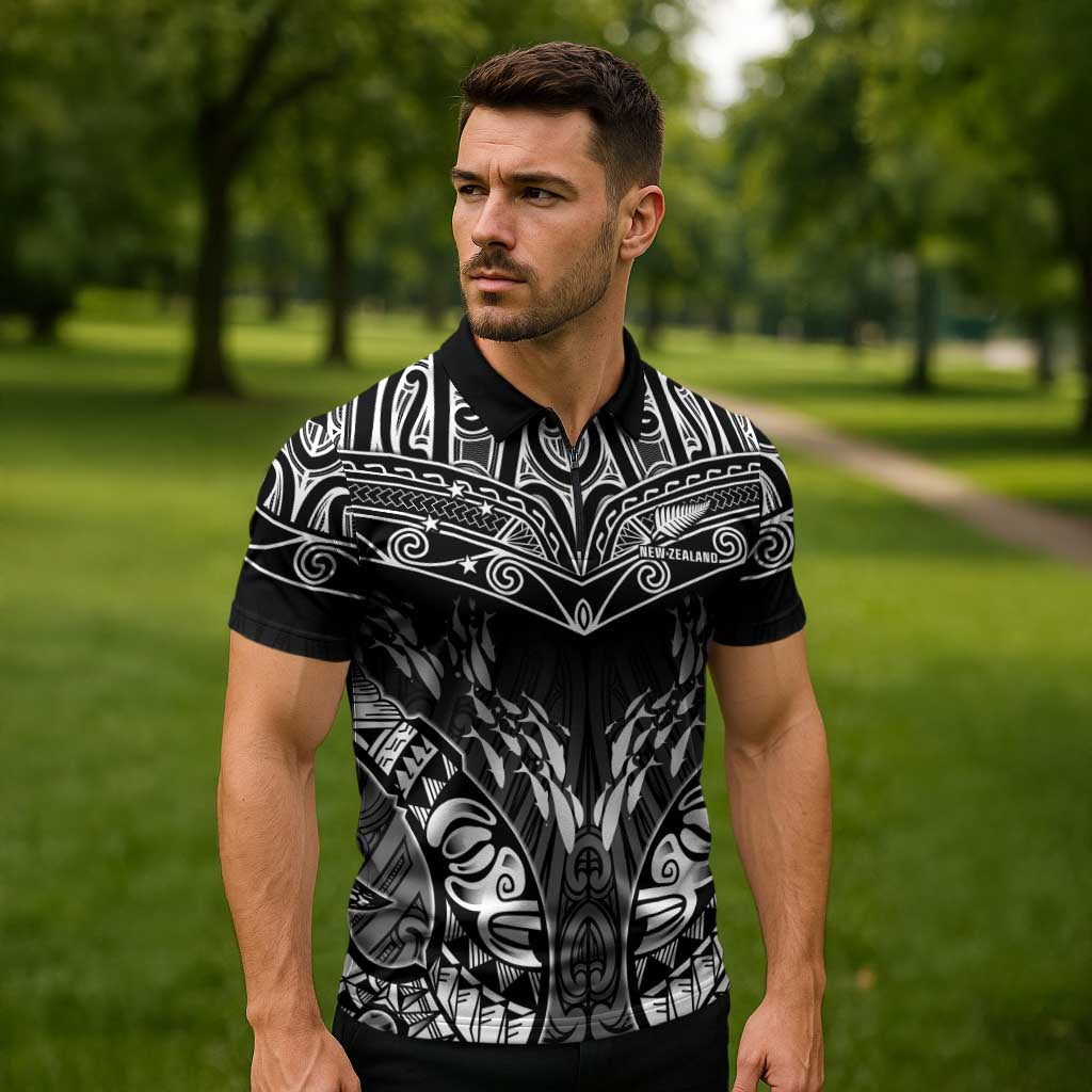 Custom New Zealand Fishing Zipper Polo Shirt Aotearoa Maori Koru - Polynesian Pride