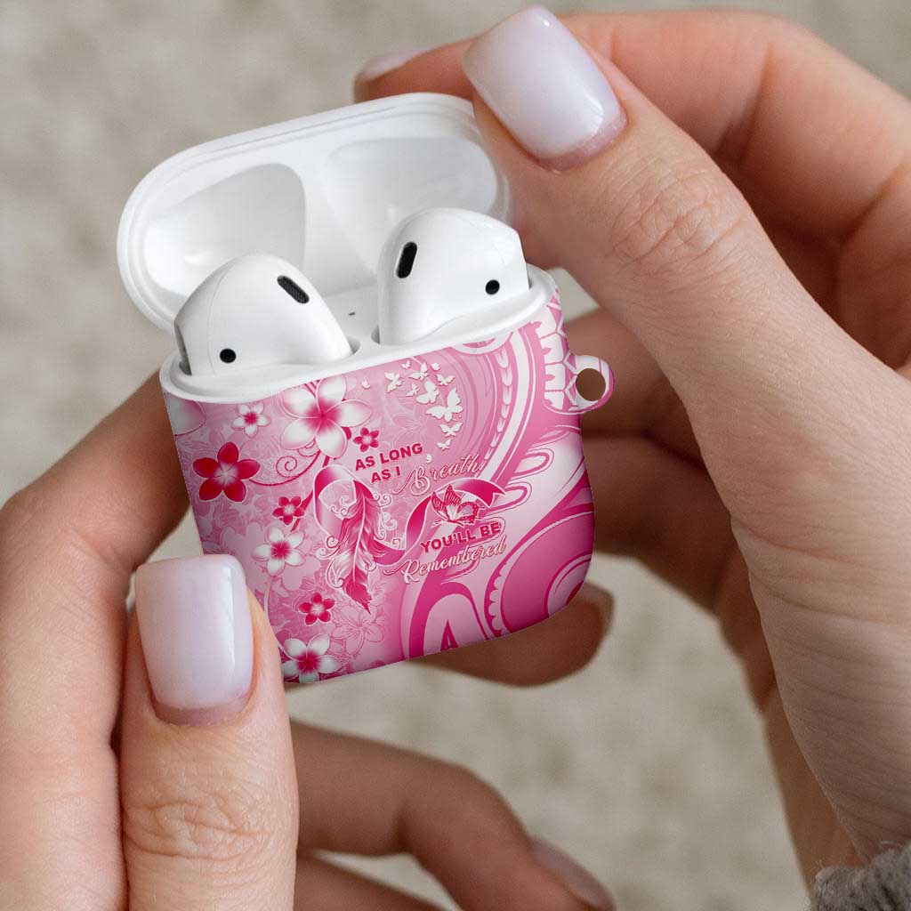 Memorial Pink Breast Cancer Awareness AirPods Case Plumeria Floral Tribal Pattern - Polynesian Pride