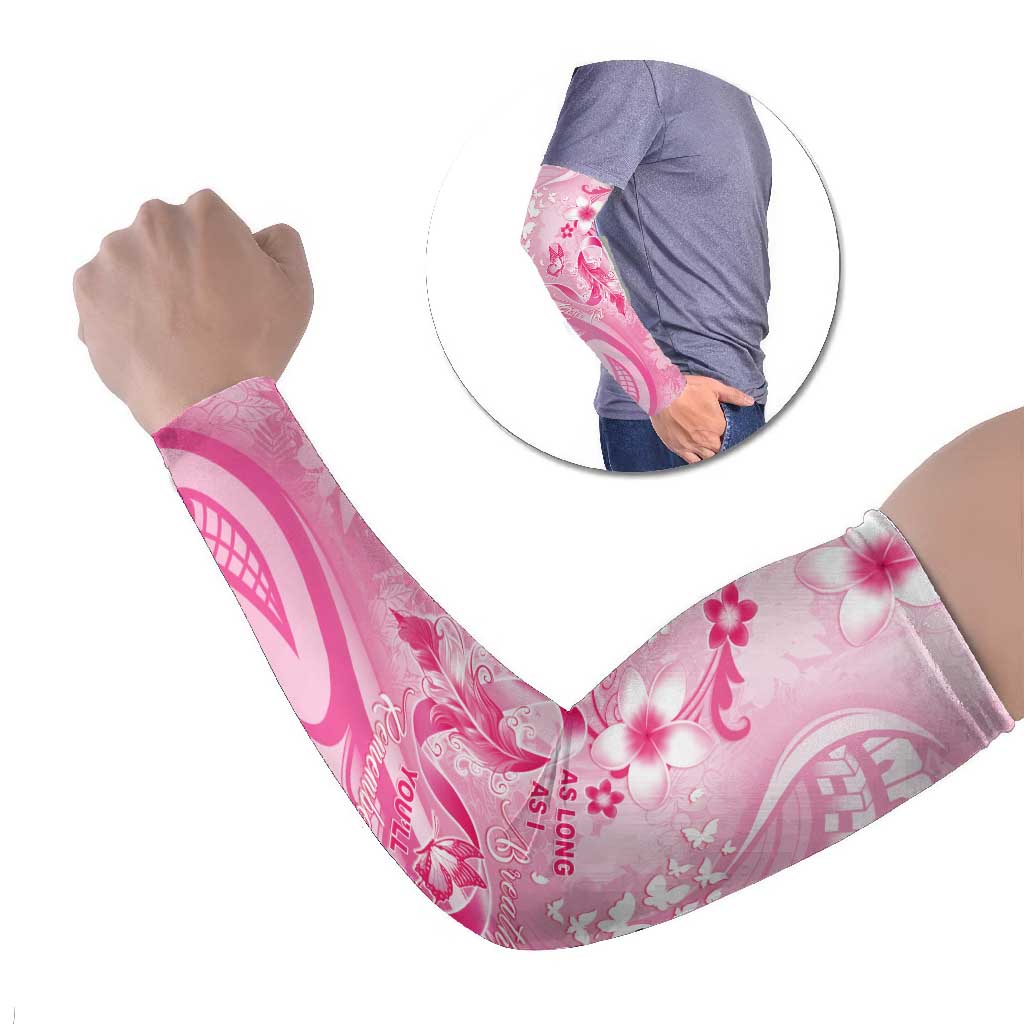 Personalised Memorial Pink Breast Cancer Awareness Arm Sleeves Plumeria Floral Tribal Pattern LT05 Set of 2 Pink - Polynesian Pride