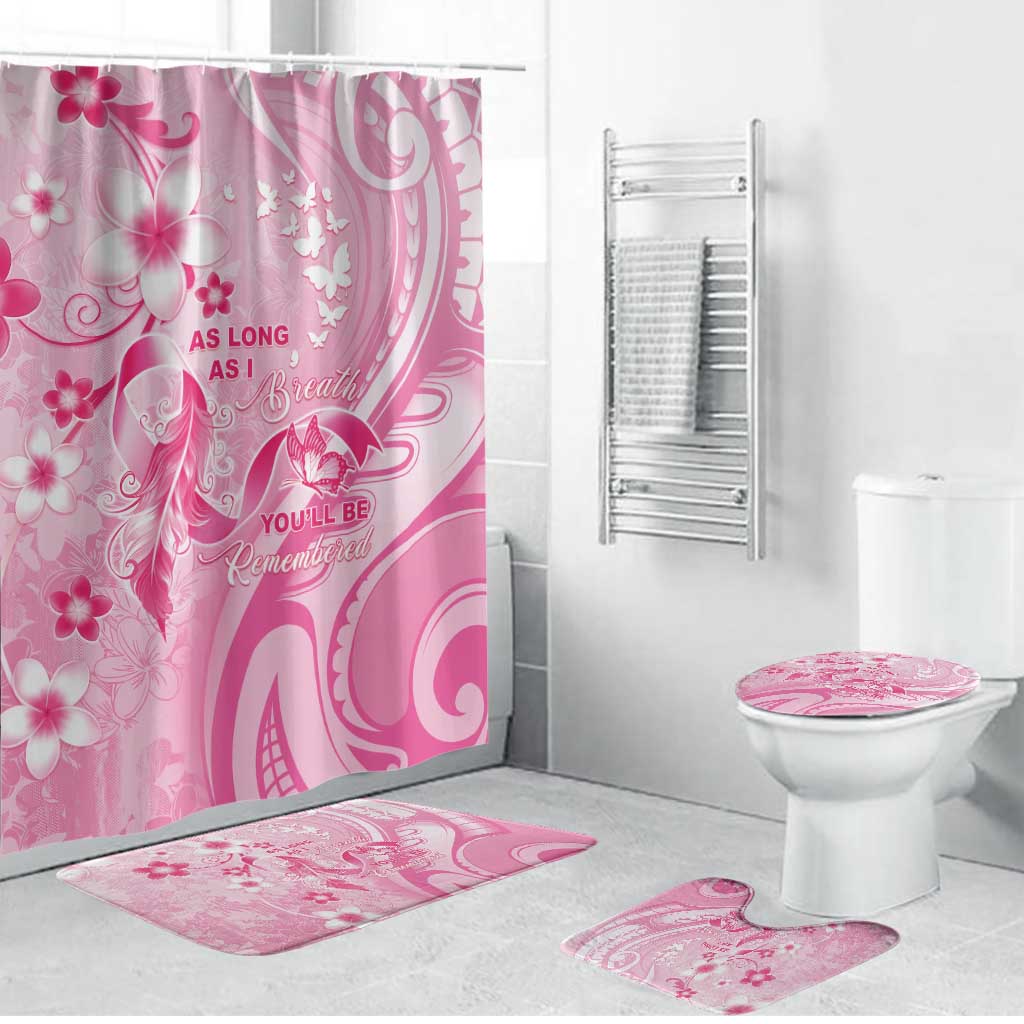 Memorial Pink Breast Cancer Awareness Bathroom Set Plumeria Floral Tribal Pattern LT05 Bathroom Set (4 pcs) Pink - Polynesian Pride