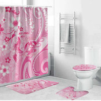 Memorial Pink Breast Cancer Awareness Bathroom Set Plumeria Floral Tribal Pattern LT05 Bathroom Set (4 pcs) Pink - Polynesian Pride