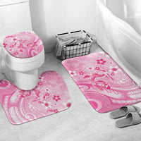 Memorial Pink Breast Cancer Awareness Bathroom Set Plumeria Floral Tribal Pattern LT05 Mat Set Only (3 pcs) One Size Pink - Polynesian Pride