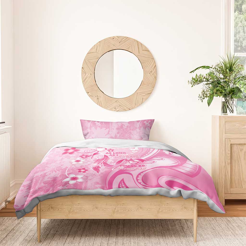 Memorial Pink Breast Cancer Awareness Bedding Set Plumeria Floral Tribal Pattern - Polynesian Pride