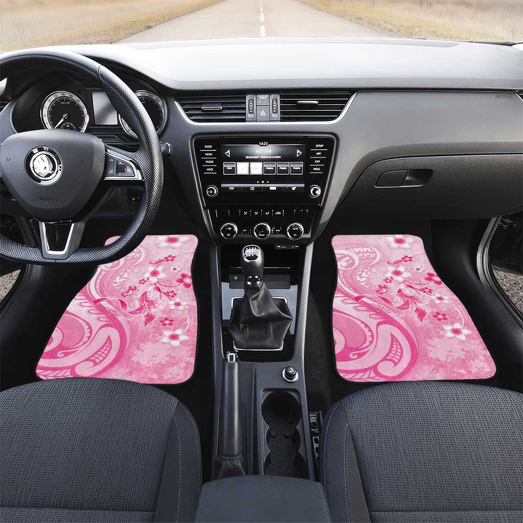 Personalised Memorial Pink Breast Cancer Awareness Car Mats Plumeria Floral Tribal Pattern LT05 Set 2pcs - Front Pink - Polynesian Pride
