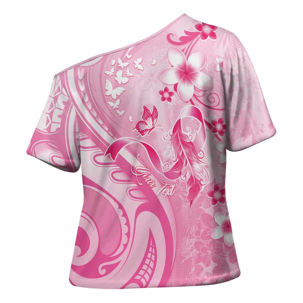 Personalised Memorial Pink Breast Cancer Awareness Cross Shoulder Shirt Plumeria Floral Tribal Pattern - Polynesian Pride