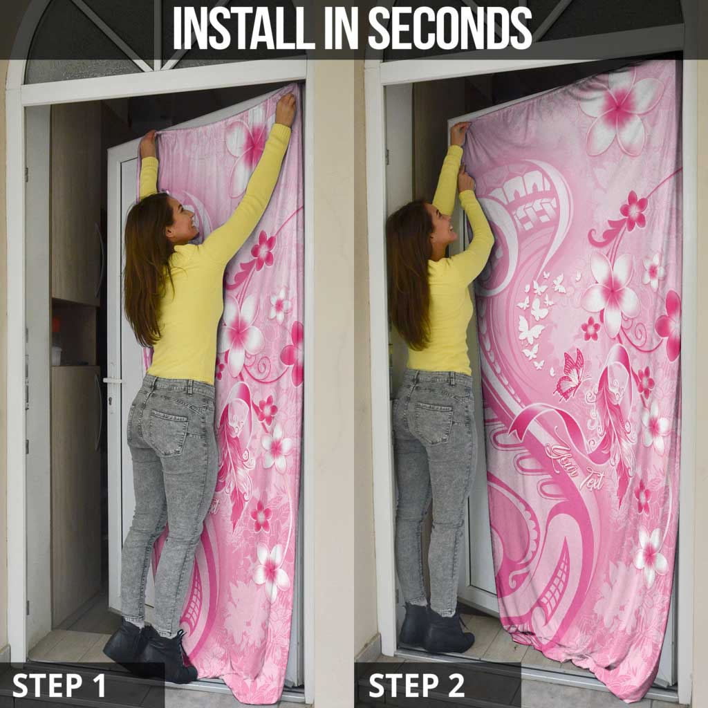Personalised Memorial Pink Breast Cancer Awareness Door Cover Plumeria Floral Tribal Pattern - Polynesian Pride