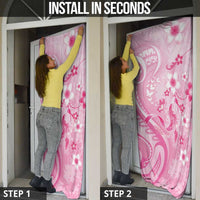 Personalised Memorial Pink Breast Cancer Awareness Door Cover Plumeria Floral Tribal Pattern - Polynesian Pride